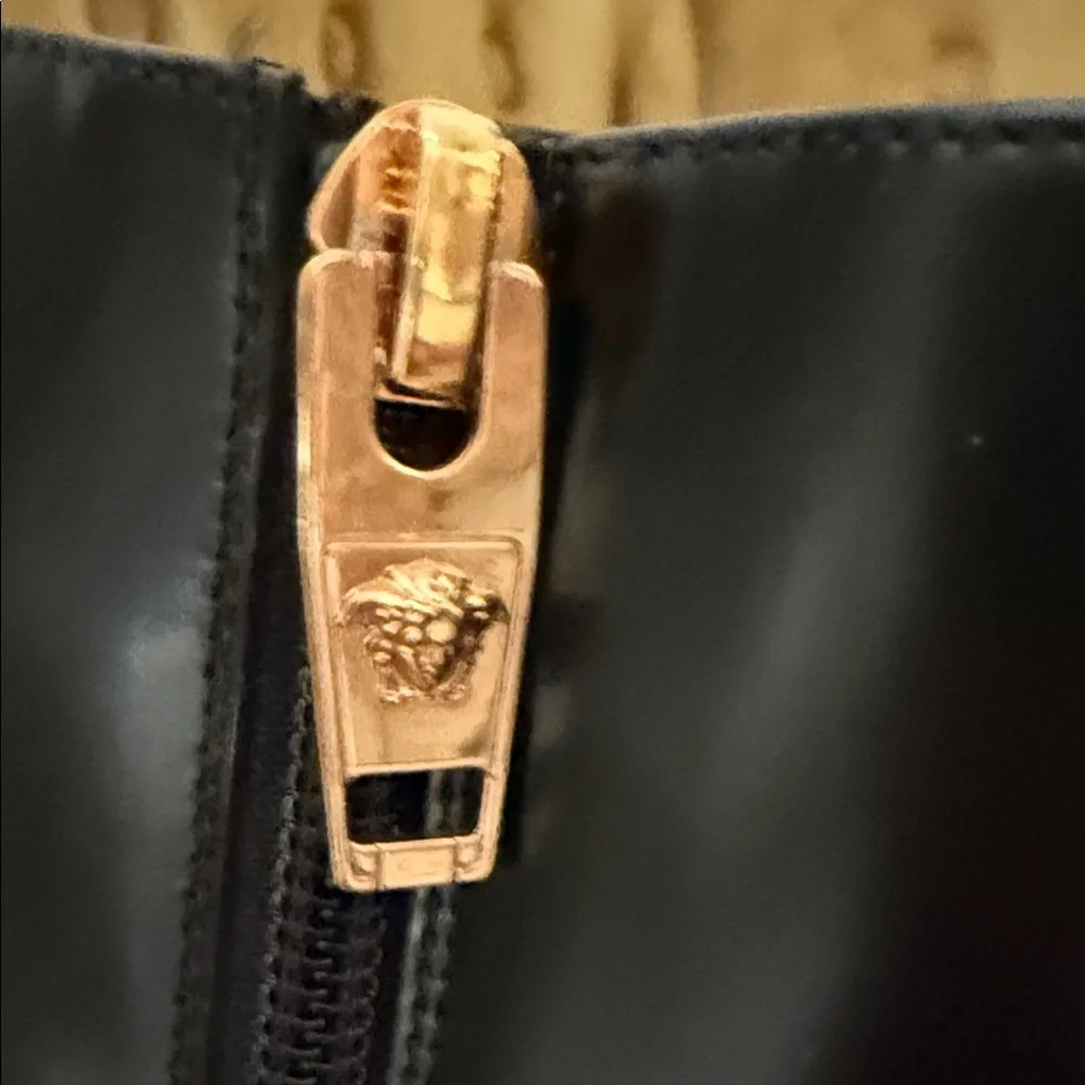 Versace Black Over the Knee Boots with Gold Medallion - Picture 6 of 9